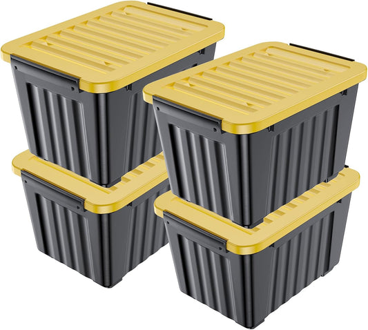 Nazhura 97 Quart Plastic Storage Bin, Stackable and Nestable Storage Boxes with Yellow Lids and