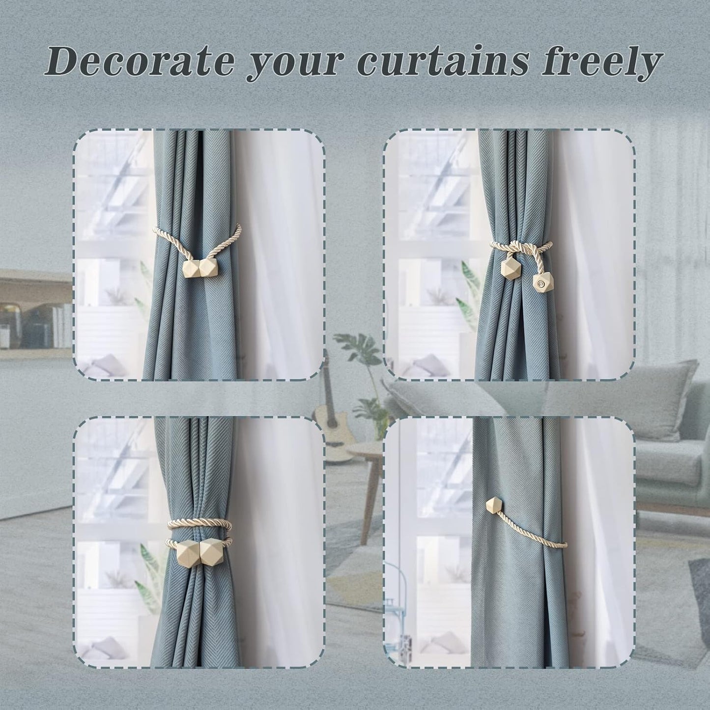 Hion Magnetic Curtain Tiebacks Beige 2pcs, Curtain Tiebacks Buckles Holdbacks Holders Hooks Clip