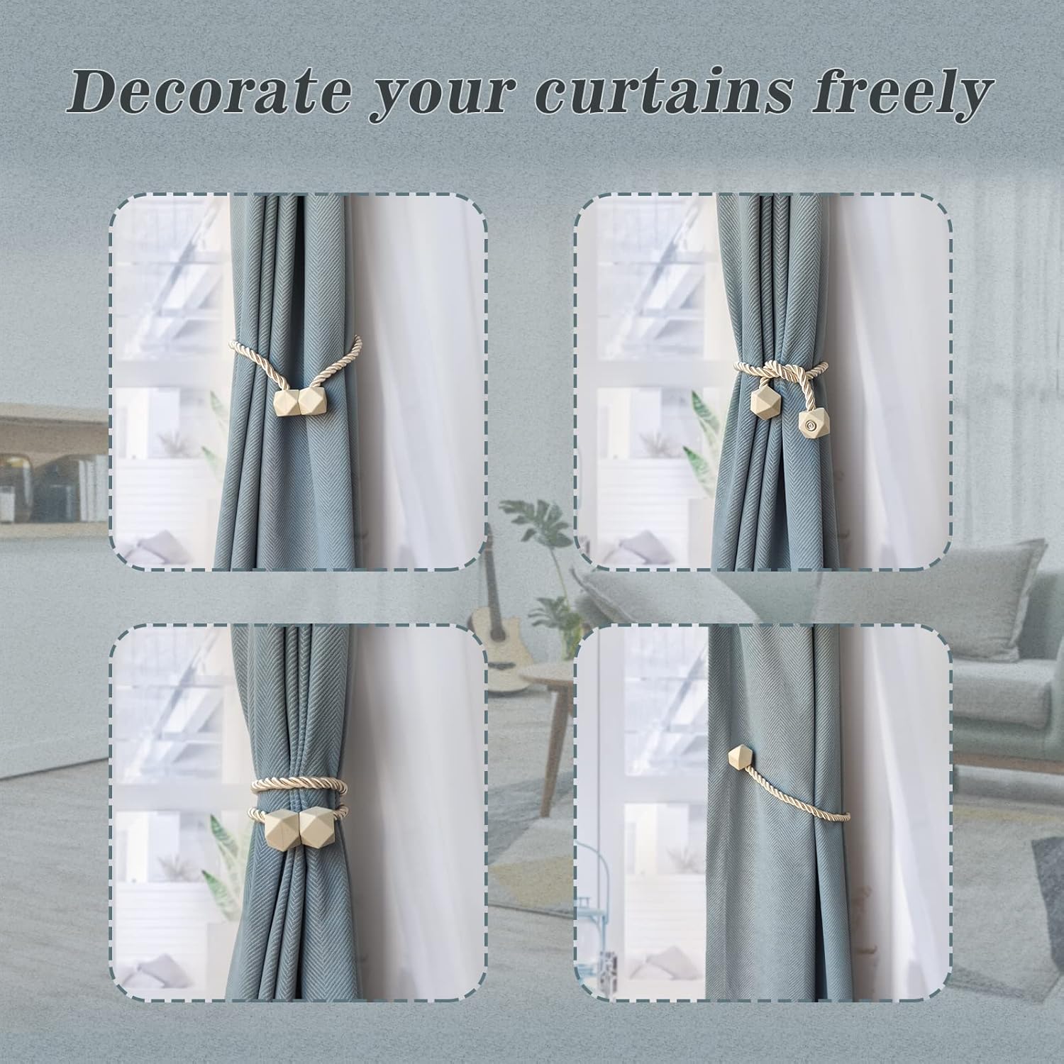 Hion Magnetic Curtain Tiebacks Beige 2pcs, Curtain Tiebacks Buckles Holdbacks Holders Hooks Clip