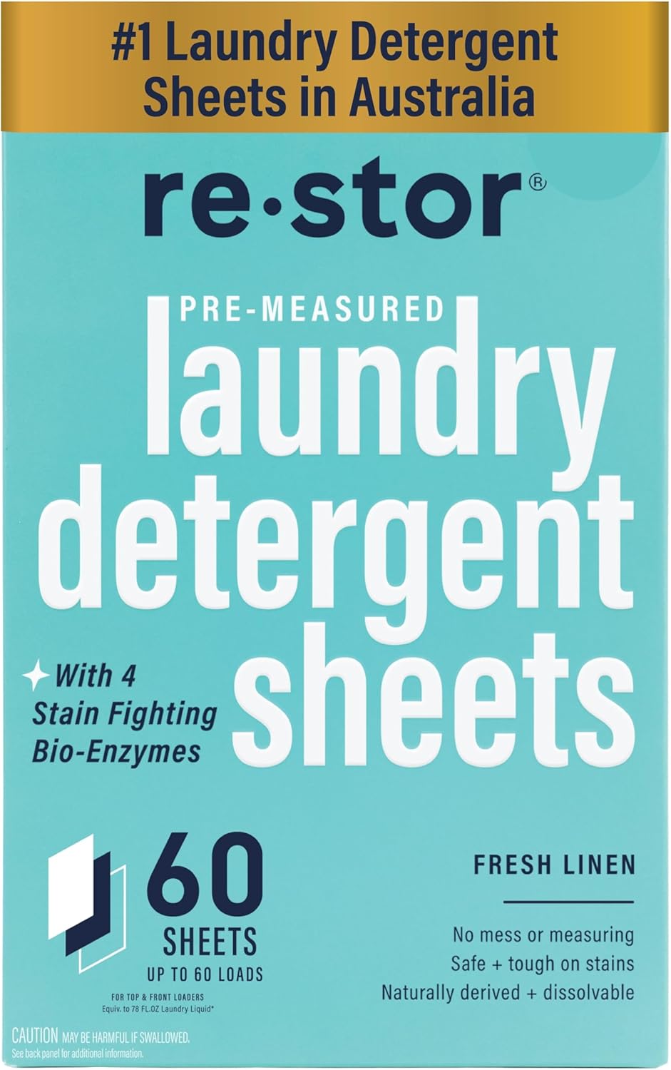 restor Laundry Detergent Sheets Fresh Linen 60 Loads | Eco Friendly Plastic Free Travel Laundry