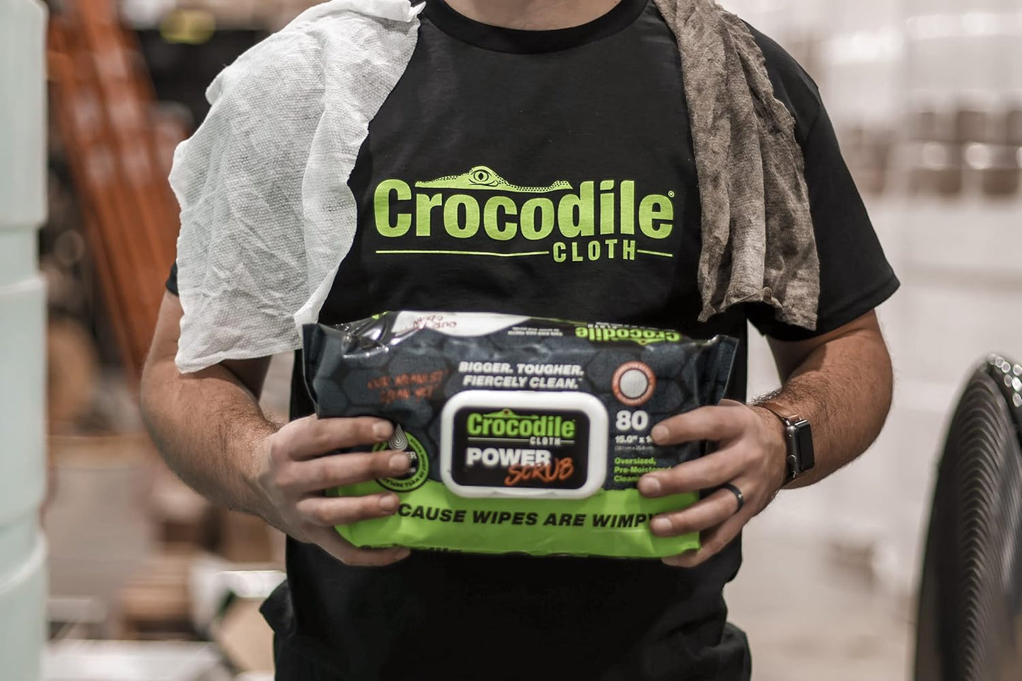 Crocodile Cloth PowerSCRUB - 40 (15" x 10") Heavy Duty Cleaning Wipes - Dual-Surface Cloths, Moist