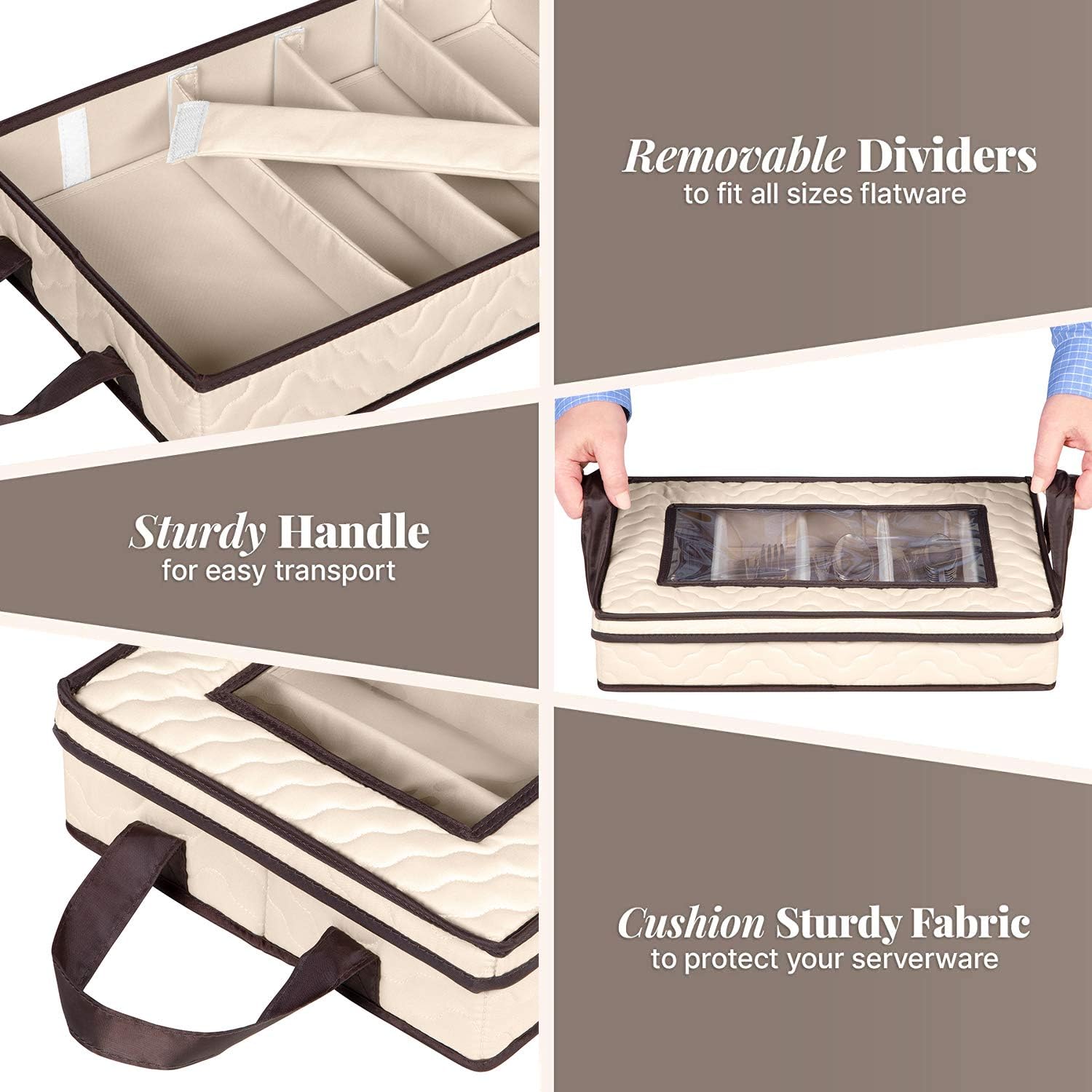 Flatware Storage Case - Durable 5 Compartment Silverware Storage Container Box with Removable Lid