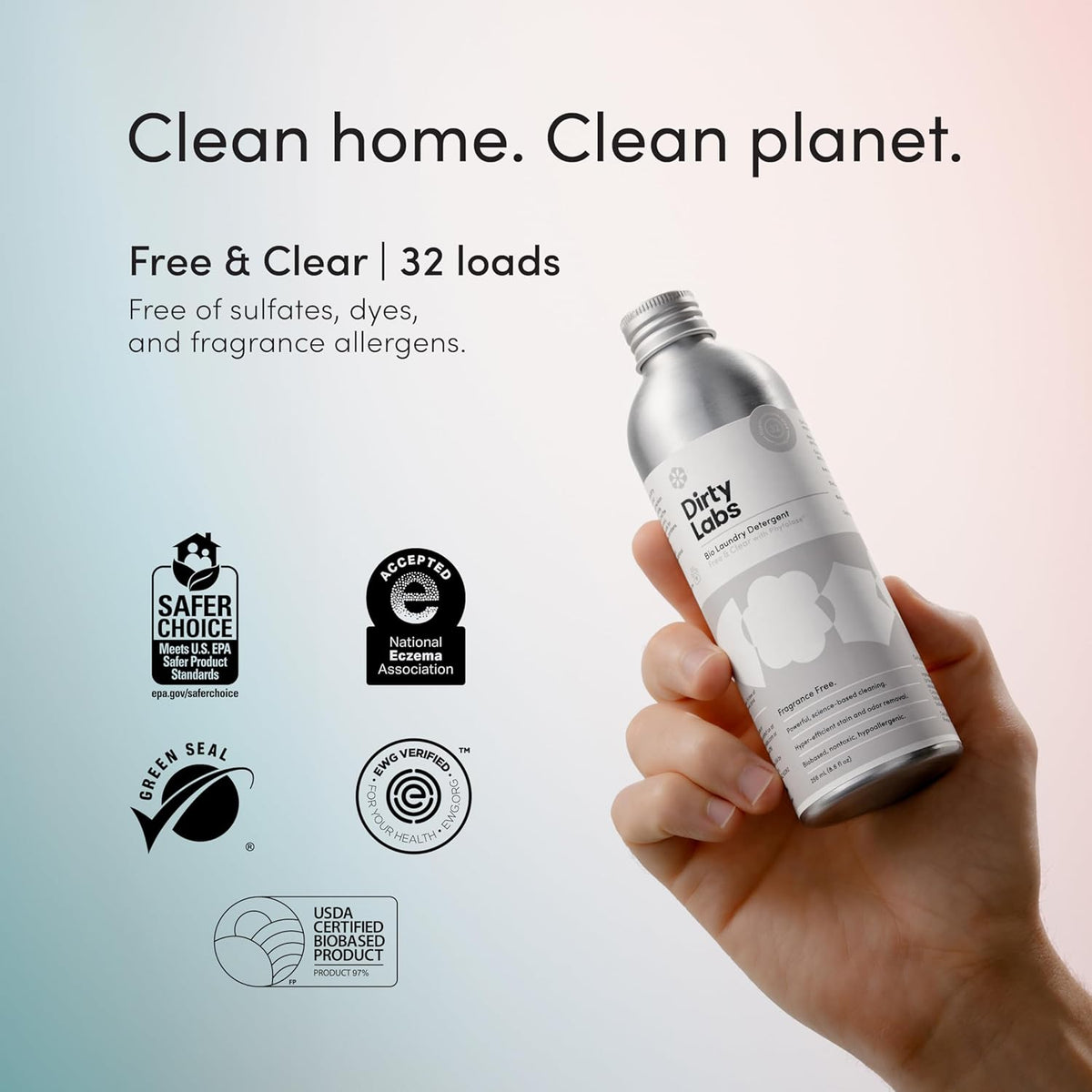 Dirty Labs | Scent Free | Bio-Liquid Laundry Detergent | 32 Loads (8.6 fl oz) | Hyper-Concentrated