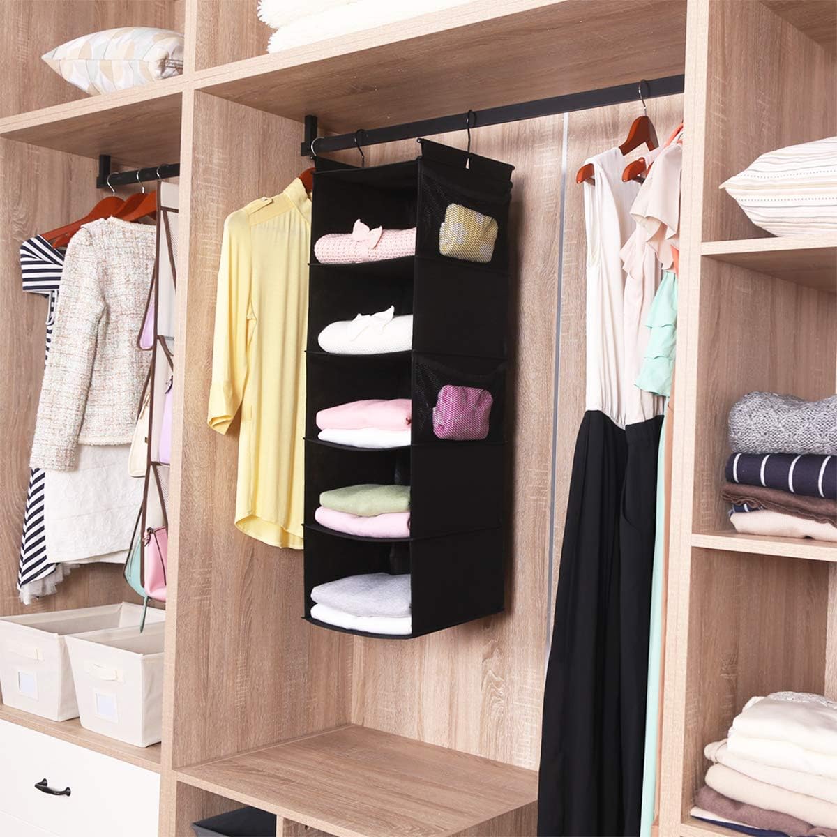MAX Houser 5-Shelf Hanging Closet Organizer,Space Saver, Cloth Hanging Shelves with 4 Side