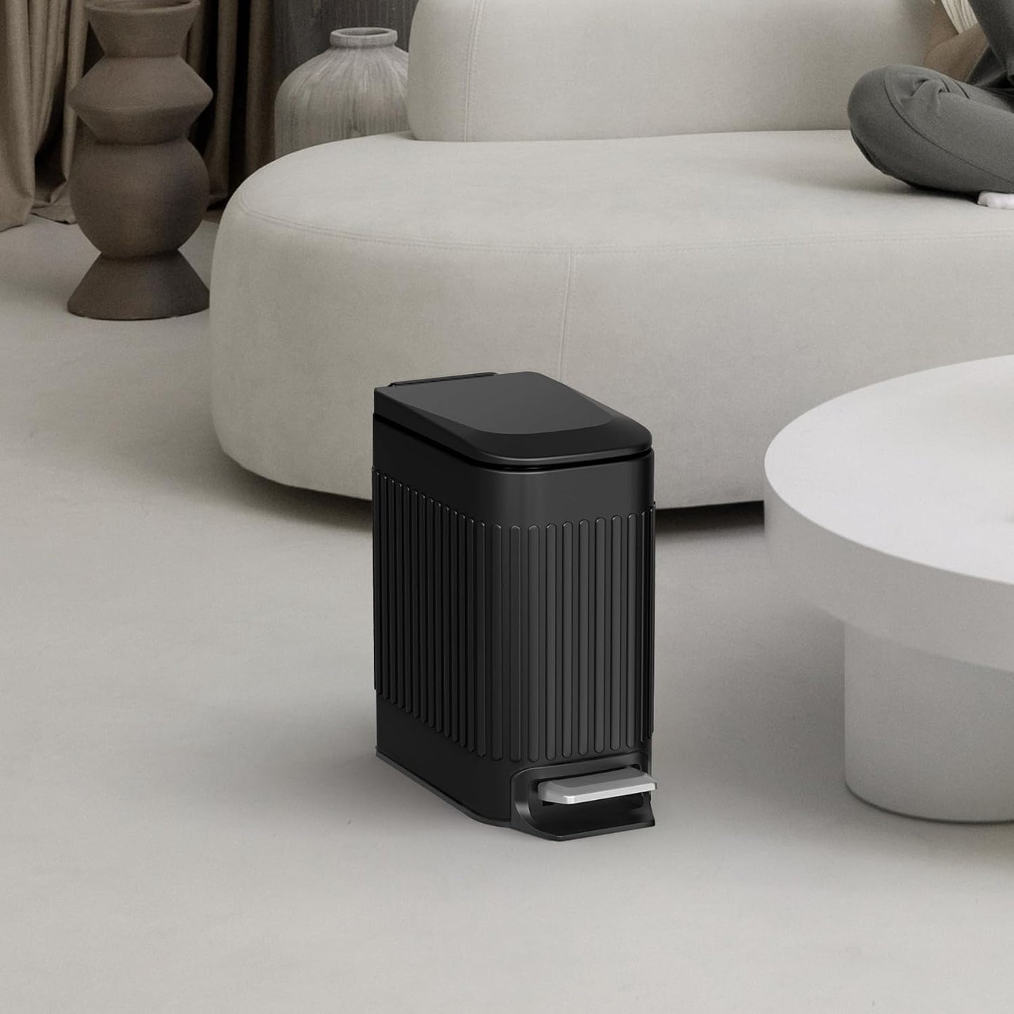 TrashAid Small Black Bathroom Trash Can with Lid Soft Close, 6 Liter / 1.6 Gallon, Stainless Steel