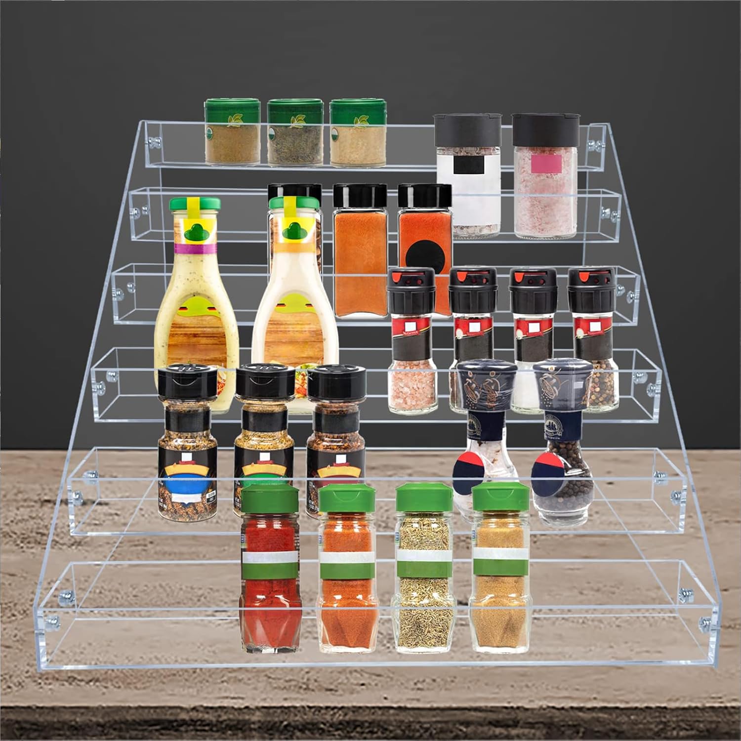 PMMASTO Tiered Spice Rack, Seasoning Organizer, Clear Acrylic Vertical Shelves Can Organizer for