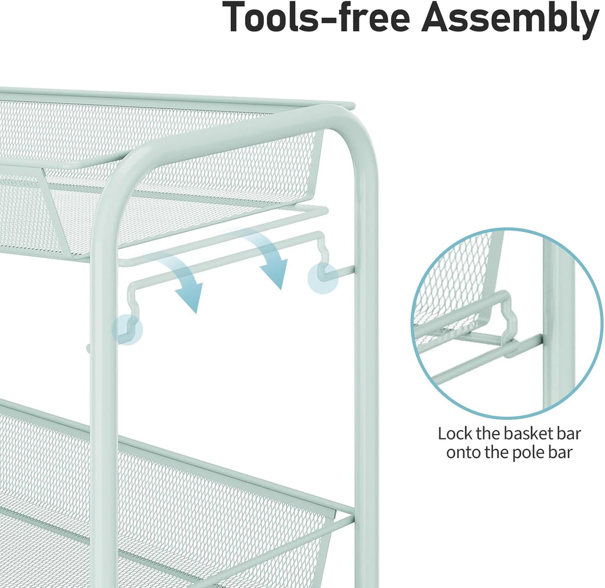TOOLF 3-Tier Metal Rolling Cart, Mesh Wire Easy Assemble Utility Cart, Storage Trolley on Wheels