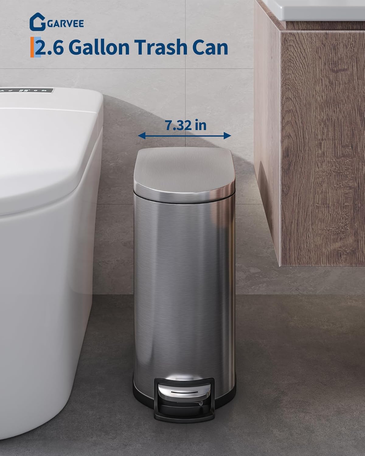 Garvee 13 Gal (50 L) and 2.6 Gal (10 L) Stainless Steel Trash Can Combo Set, Rustproof Garbage Can