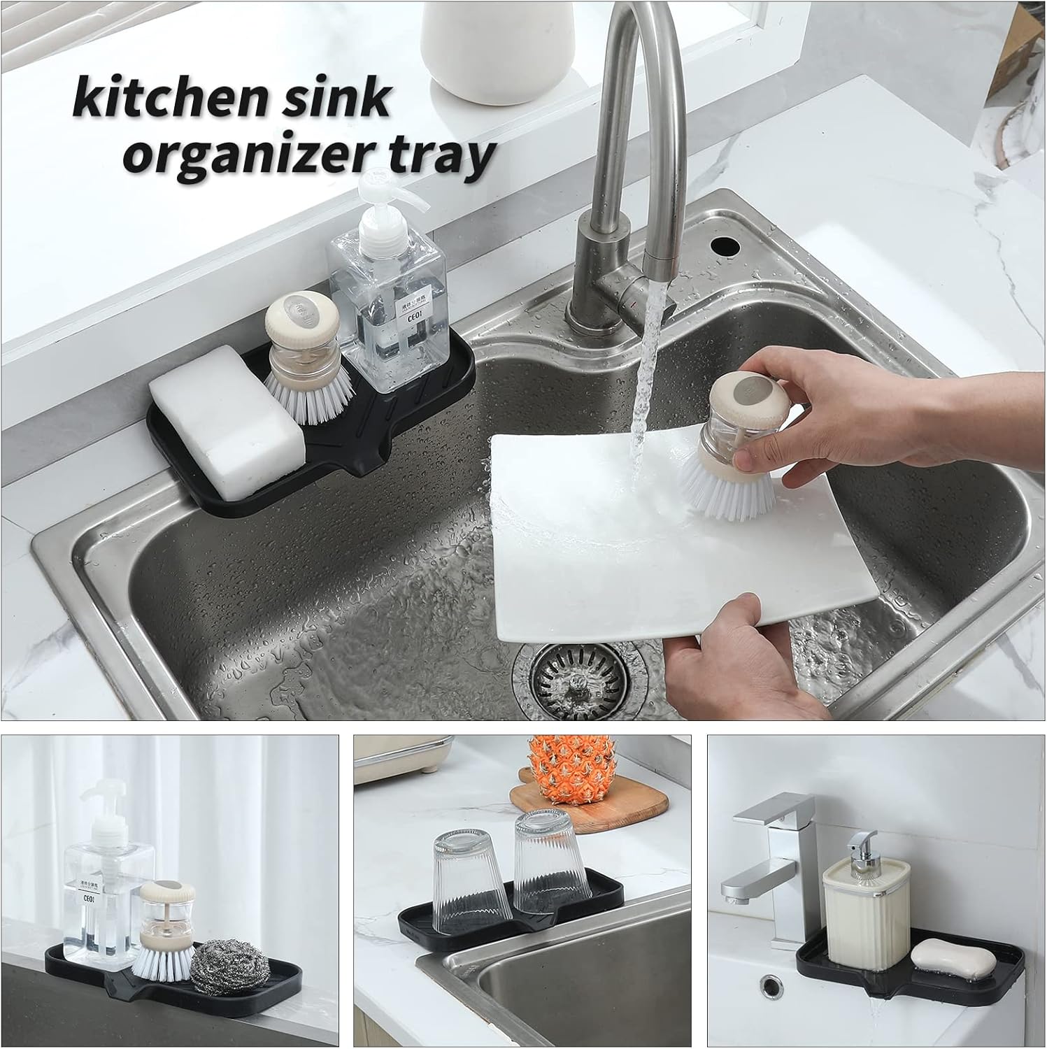 Silicone Bathroom Soap Dishes with Drain Spout-Bathroom and Kitchen Sink Organizer,Sponge