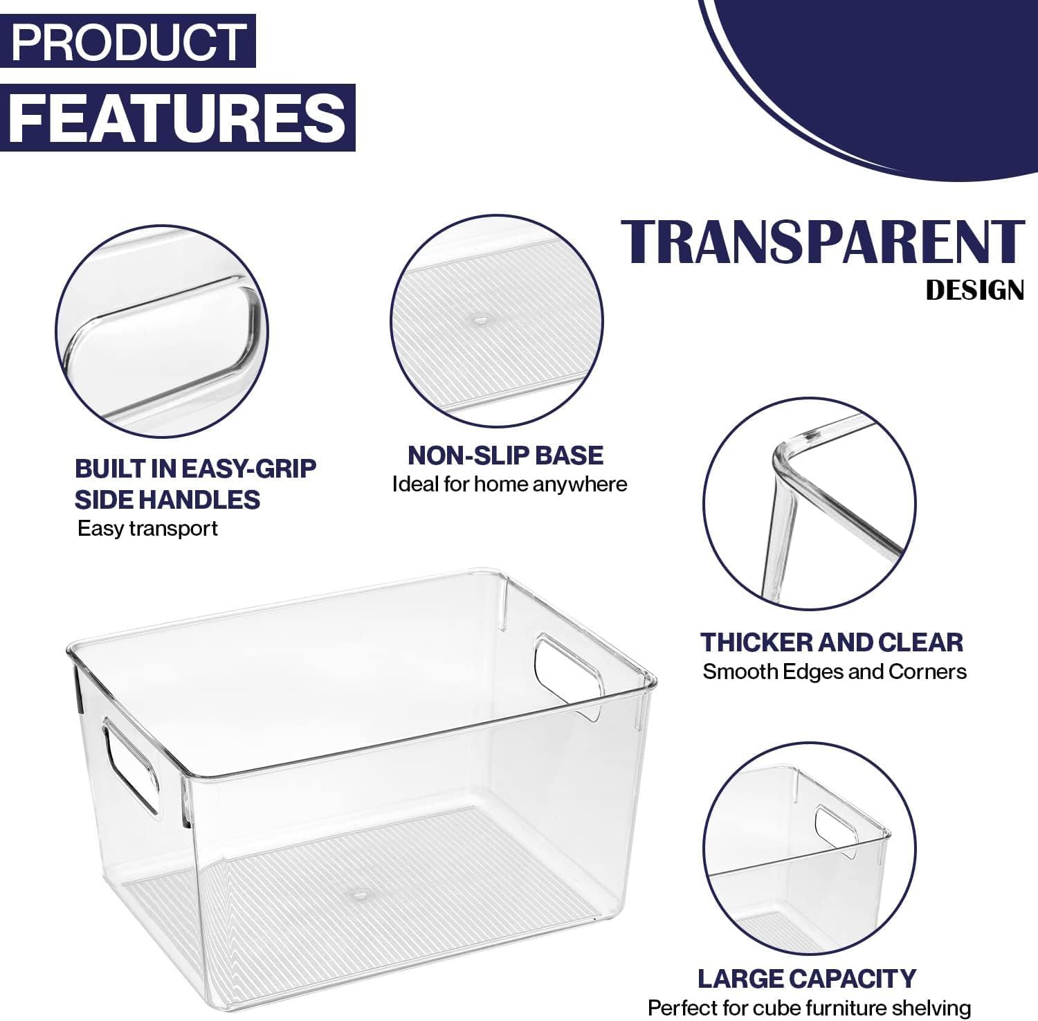 Clear Plastic Storage Bins, Pantry Organizers and Storage Containers Fridge Organizer Bins for