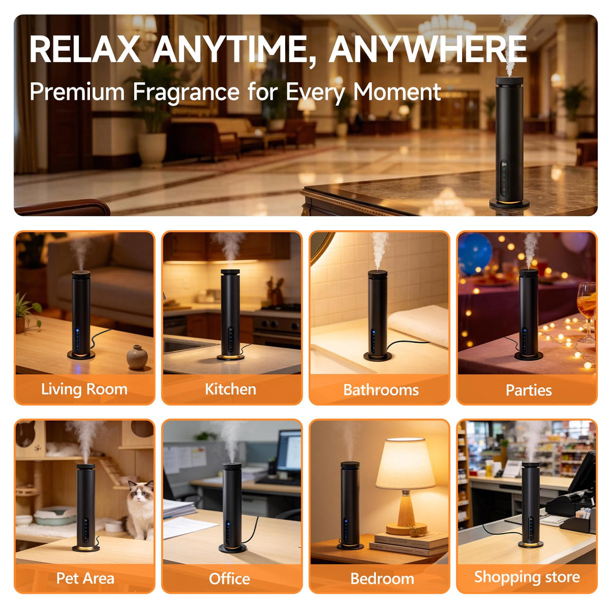 Waterless Essential Oil Diffuser, 1000 Sq.Ft Coverage, Smart App & Remote Control Scent Machine, 3