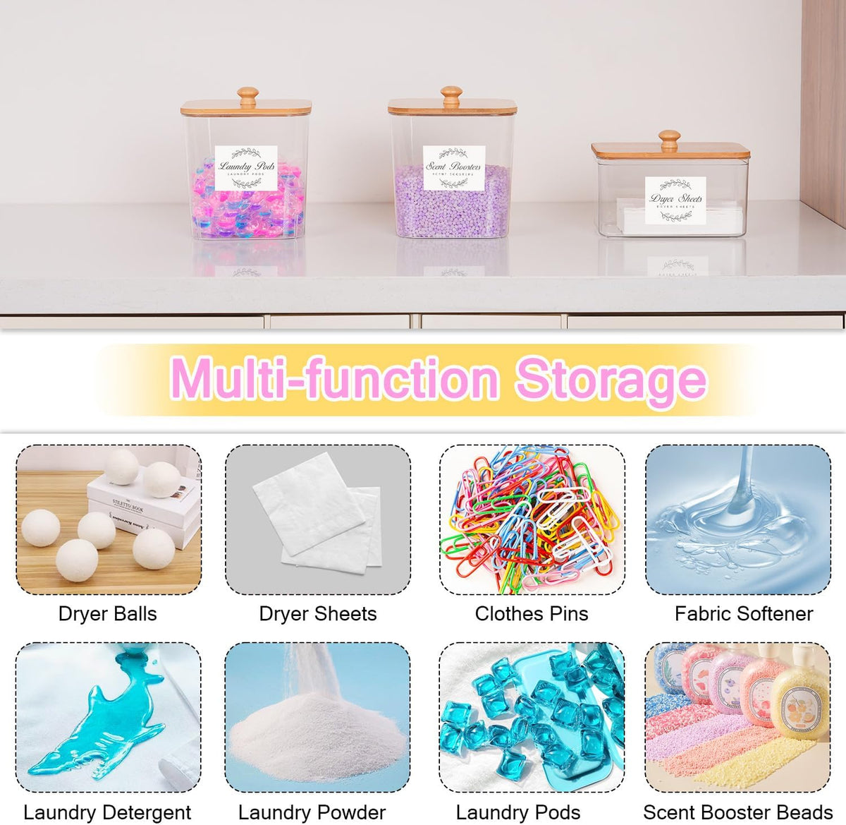 efluky 3 Pack Laundry Pods Container & Dryer Sheet Holder Set,Clear Laundry Room Organization
