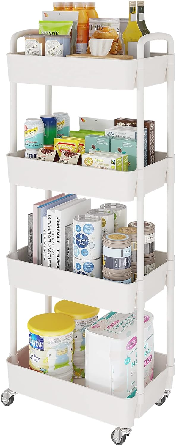 Laiensia 4-Tier Storage Cart,Multifunction Utility Rolling Cart Kitchen Storage Organizer,Mobile