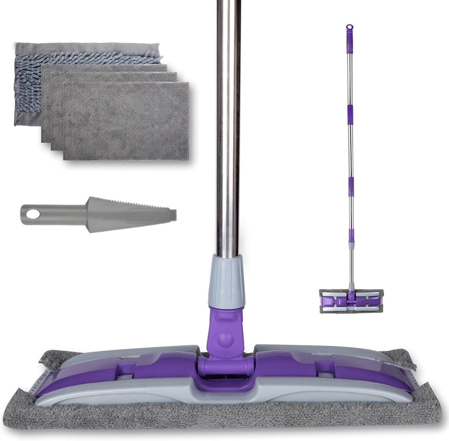 ITTAHO Microfiber Flat Mop Floor Cleaning System,Wet & Dry Dust Mopping with Stainless Steel