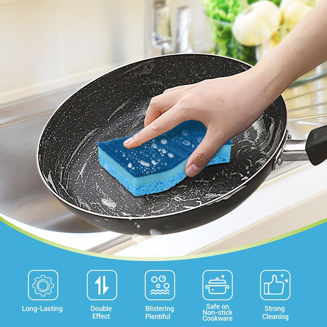 AIDEA Sponges Kitchen, Non-Scratch Scrub Sponge, 12Count, Sponges for Non-Stick Cookware, Kitchen