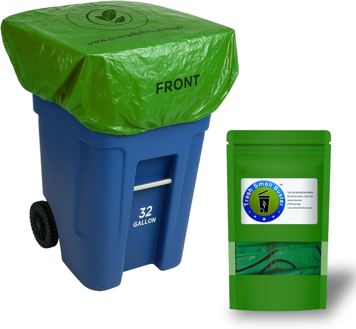 Outdoor Trash Can Cover Biodegradable Odor Eliminating Bag with Elastic Band Lemon Scented Durable