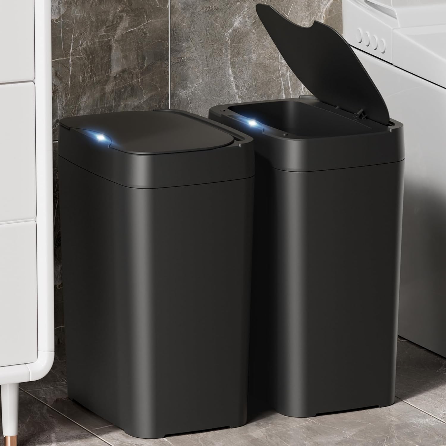 2 Pack 2.7 Gal Bathroom Trash Can with Lid, Automatic Trash Can Small Smart Garbage Can Touchless