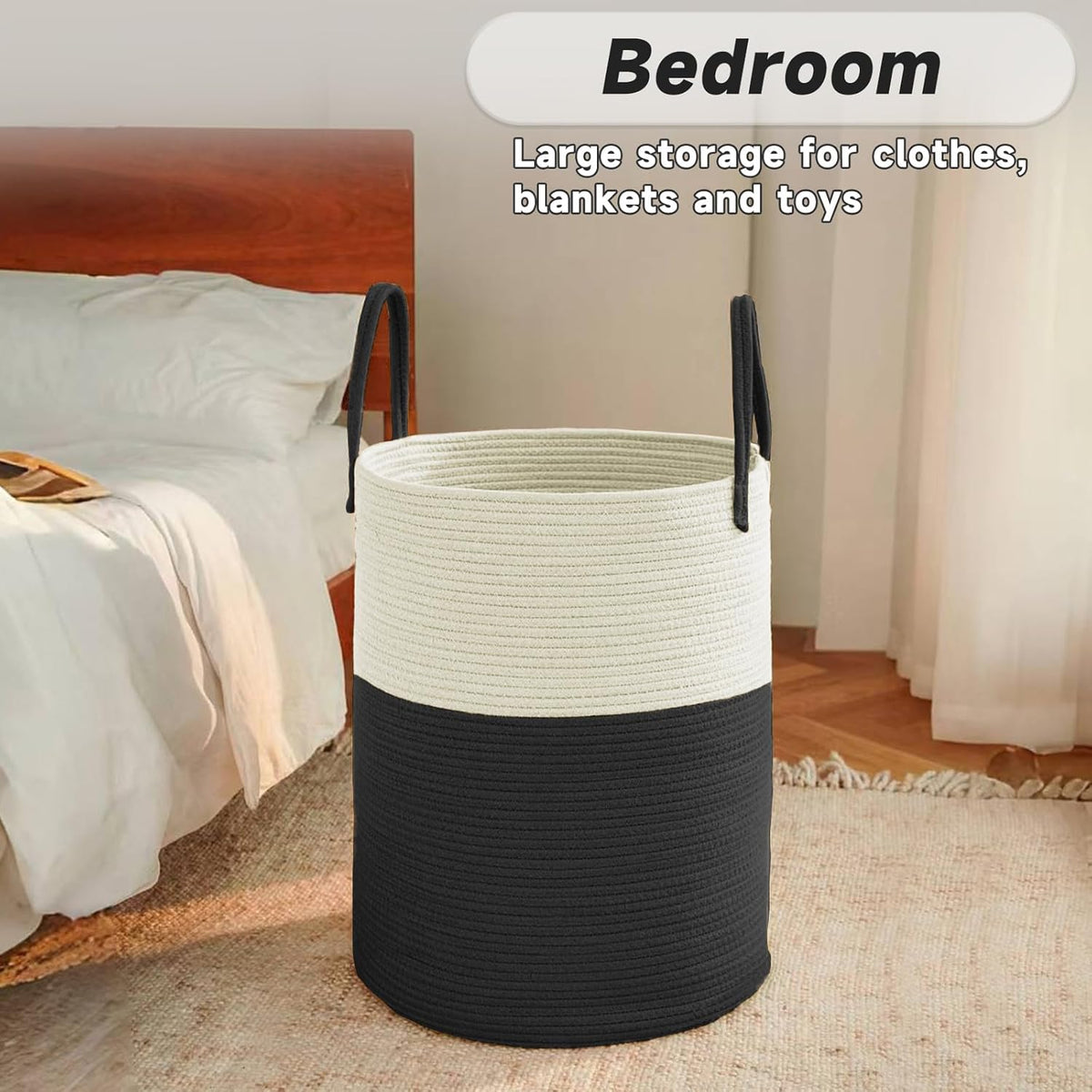 Large Woven Laundry Basket Hamper,100L Cotton Rope Storage Bin for Blankets,Toys and