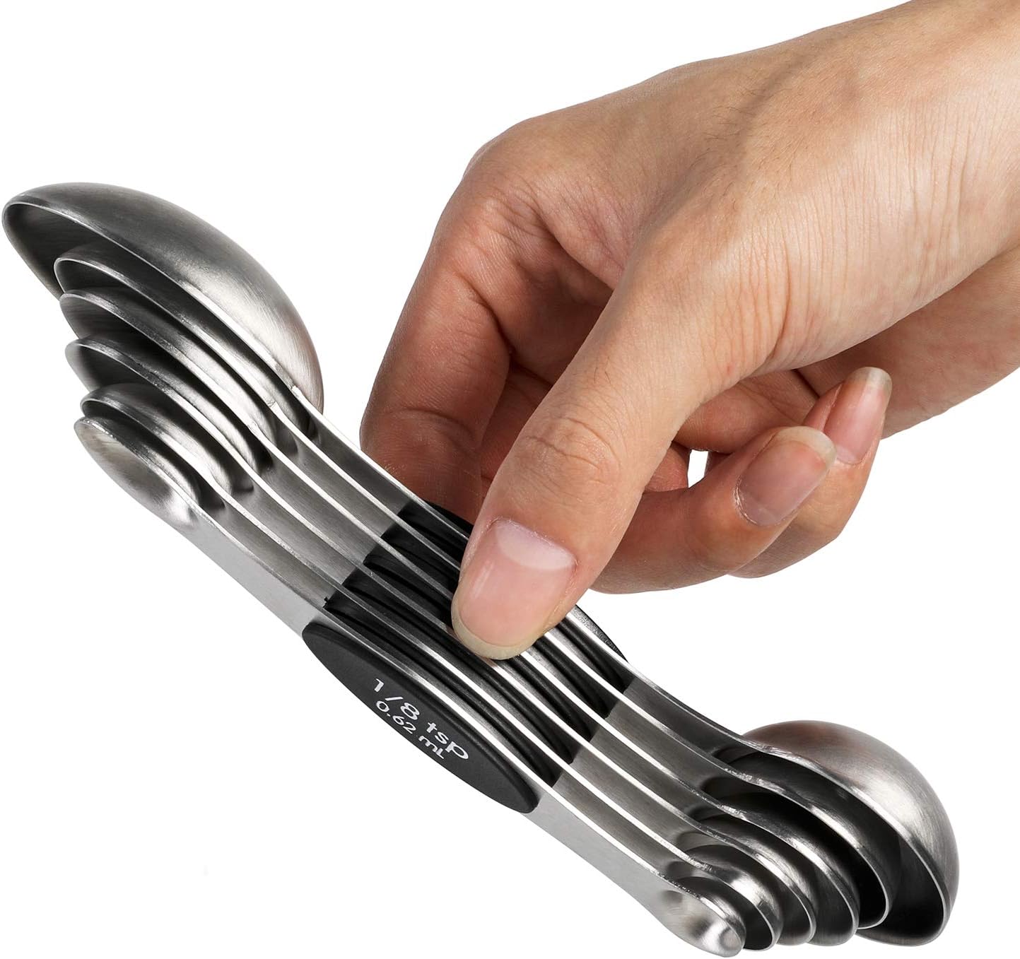 Magnetic Measuring Spoons Set of 6 Stainless Steel Dual Sided Stackable Teaspoon for Measuring Dry