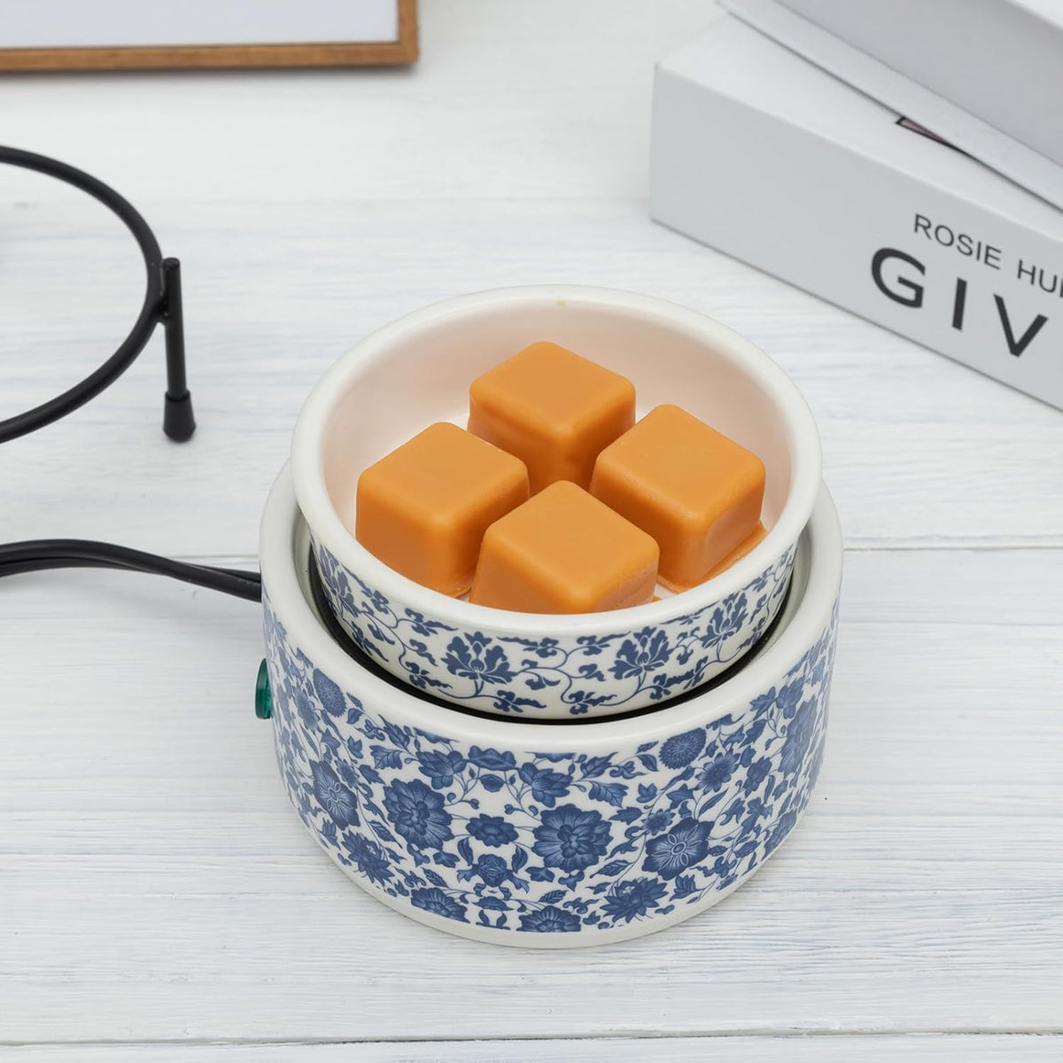 Blue & White Porcelain Pattern Wax Melt Warmer,Ceramic 3-in-1 Electric Candle Wax Warmer for