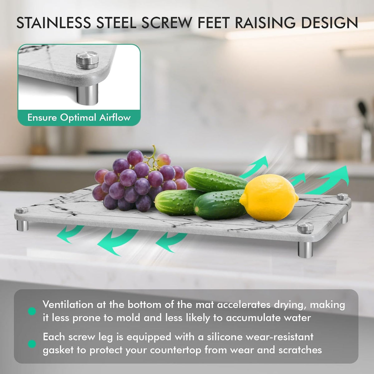 Stone Drying Mat For Kitchen Counter Superb Absorbent Diatomaceous Earth Mats with Non-Slip Feet