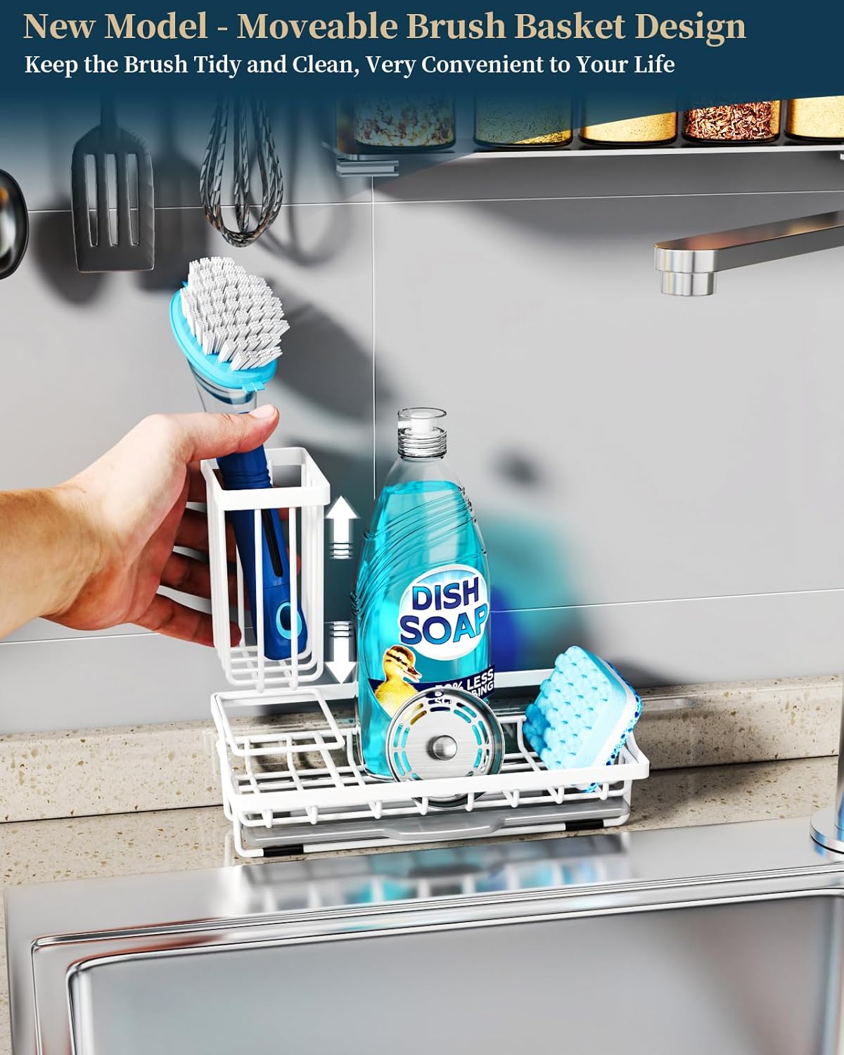 Consumest Sponge Holder for Kitchen Sink - Sink Caddy Organizer with Removable Drip Tray for