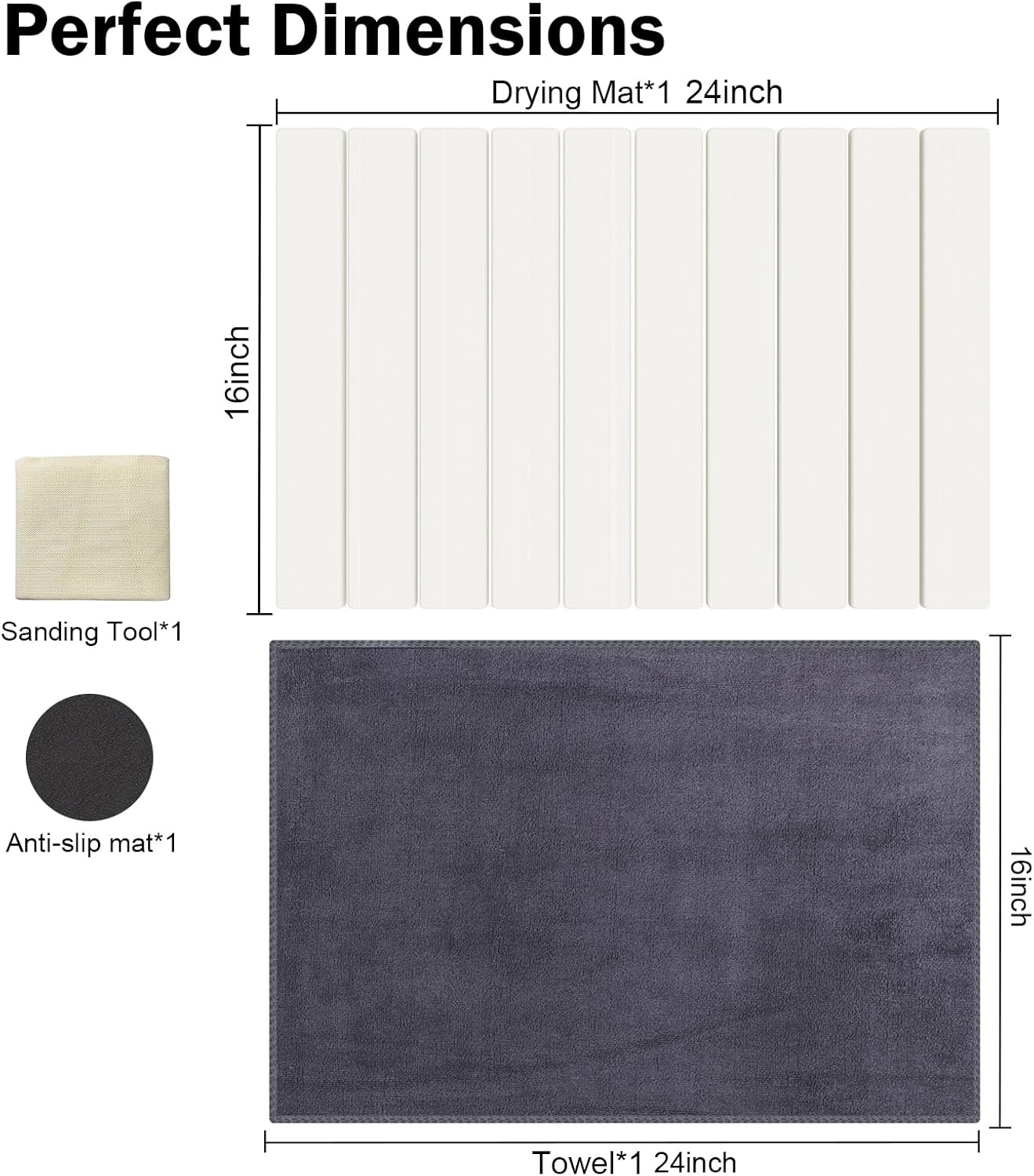 Stone Dish Drying Mat for Kitchen Counter,24"(L)×16"(W) Collapsible Fast-Drying Diatomaceous Earth