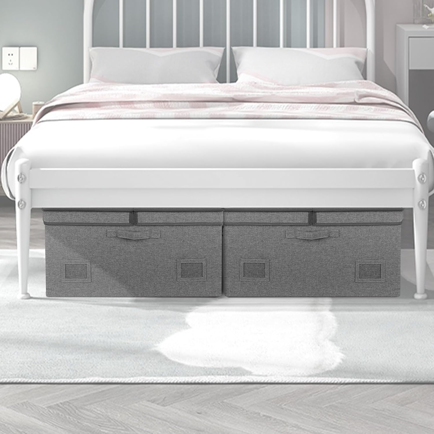 75 Quarts Extra Large Decorative Storage Bins with Lids, 3 Packs Gray Collapsible Storage Bins with