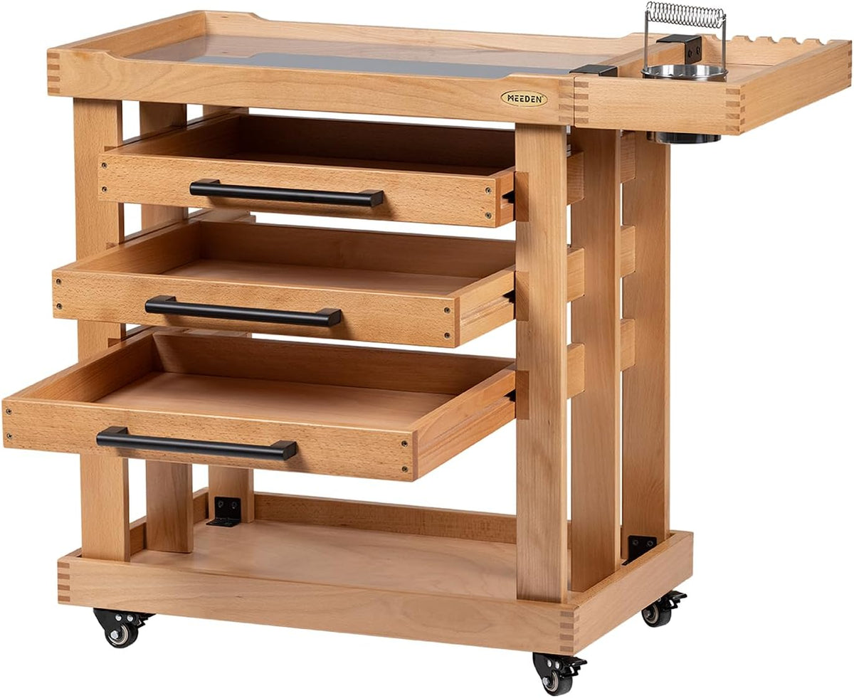 MEEDEN Art Supplies Storage Cart: 5-Tier Solid Beech Wood Utility Rolling Cart with 3 Drawers
