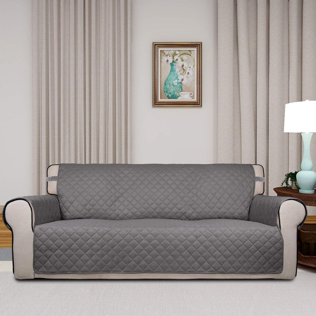 PureFit Reversible Quilted Sofa Cover, Water Resistant Slipcover Furniture Protector, Washable