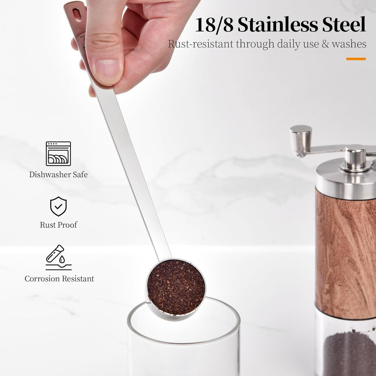Long Handle Coffee Scoop: 8.3 Inch 18/8 Stainless Steel 1 Tablespoon Metal Measuring Spoon Tbsp