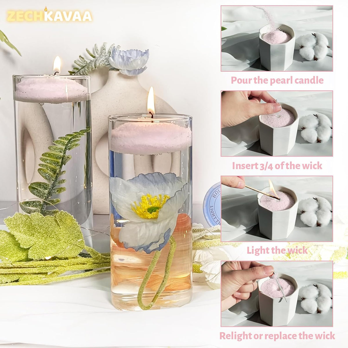 Rose Scented Pink Pearled Candle 18oz Luxury Sand Candle Granulated Wax - 30 Cotton Wicks – Wax for