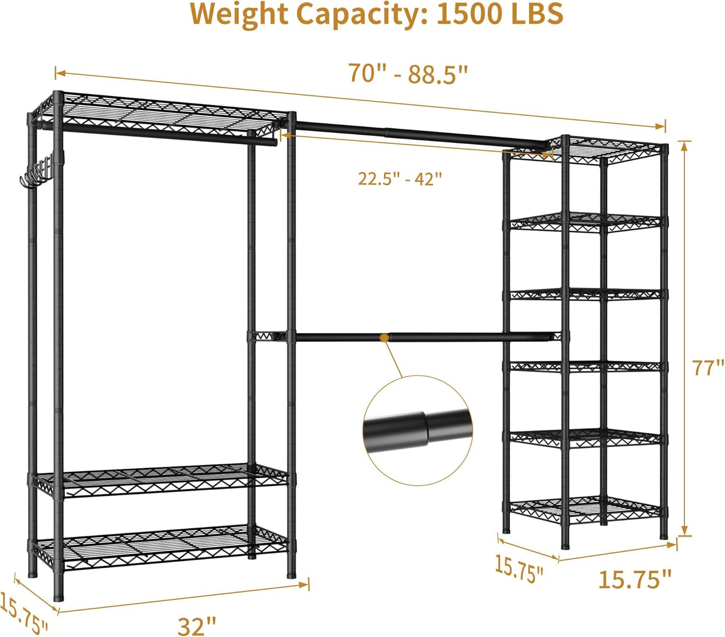 Expandable Heavy Duty Garment Rack Clothes Rack,Large Metal Closet Organizer System Storage