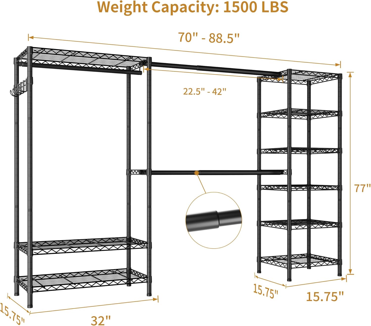 Expandable Heavy Duty Garment Rack Clothes Rack,Large Metal Closet Organizer System Storage
