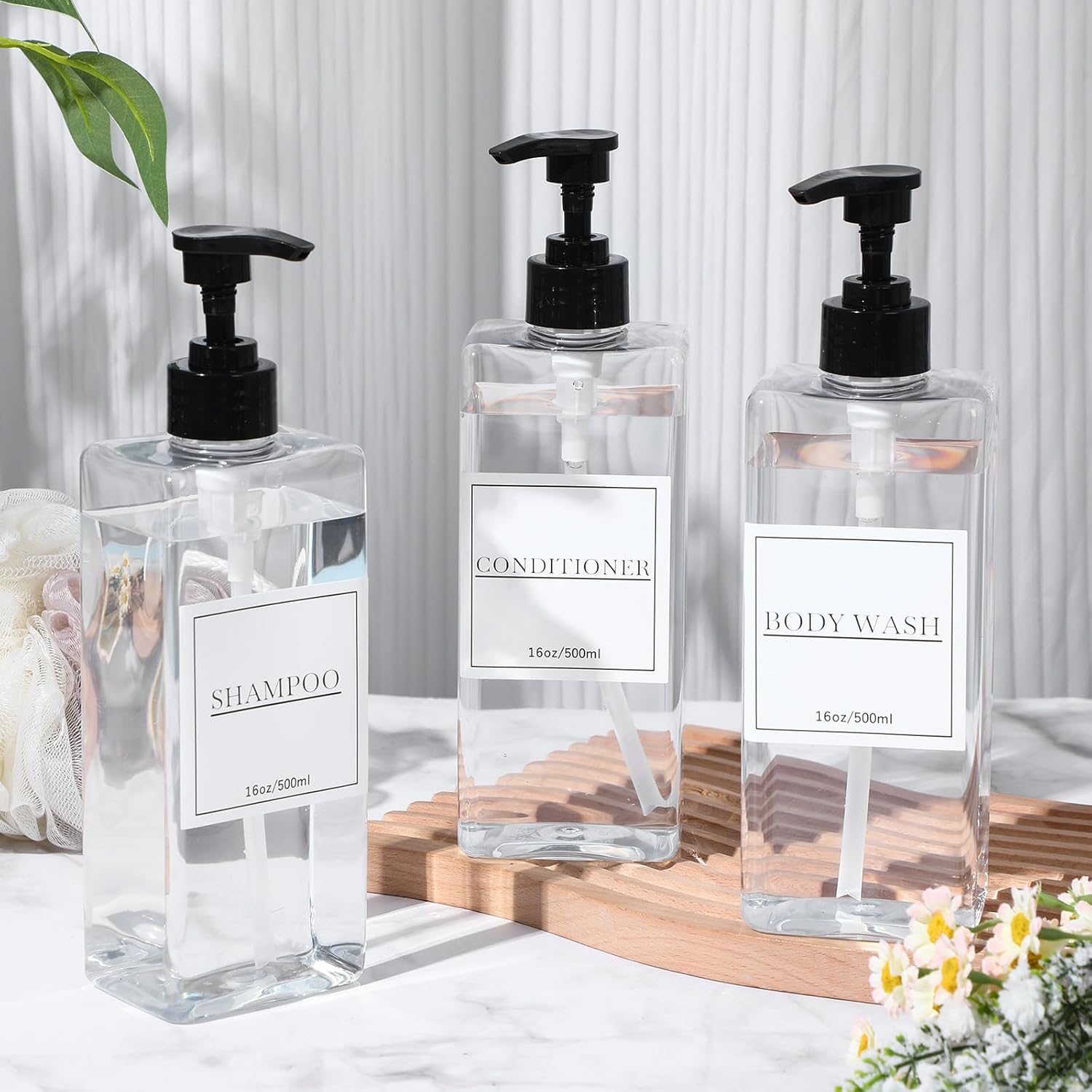 Tanlade 6 Pcs Shampoo and Conditioner Dispenser Bottles 16oz Modern Shower Soap Bottles with Pump