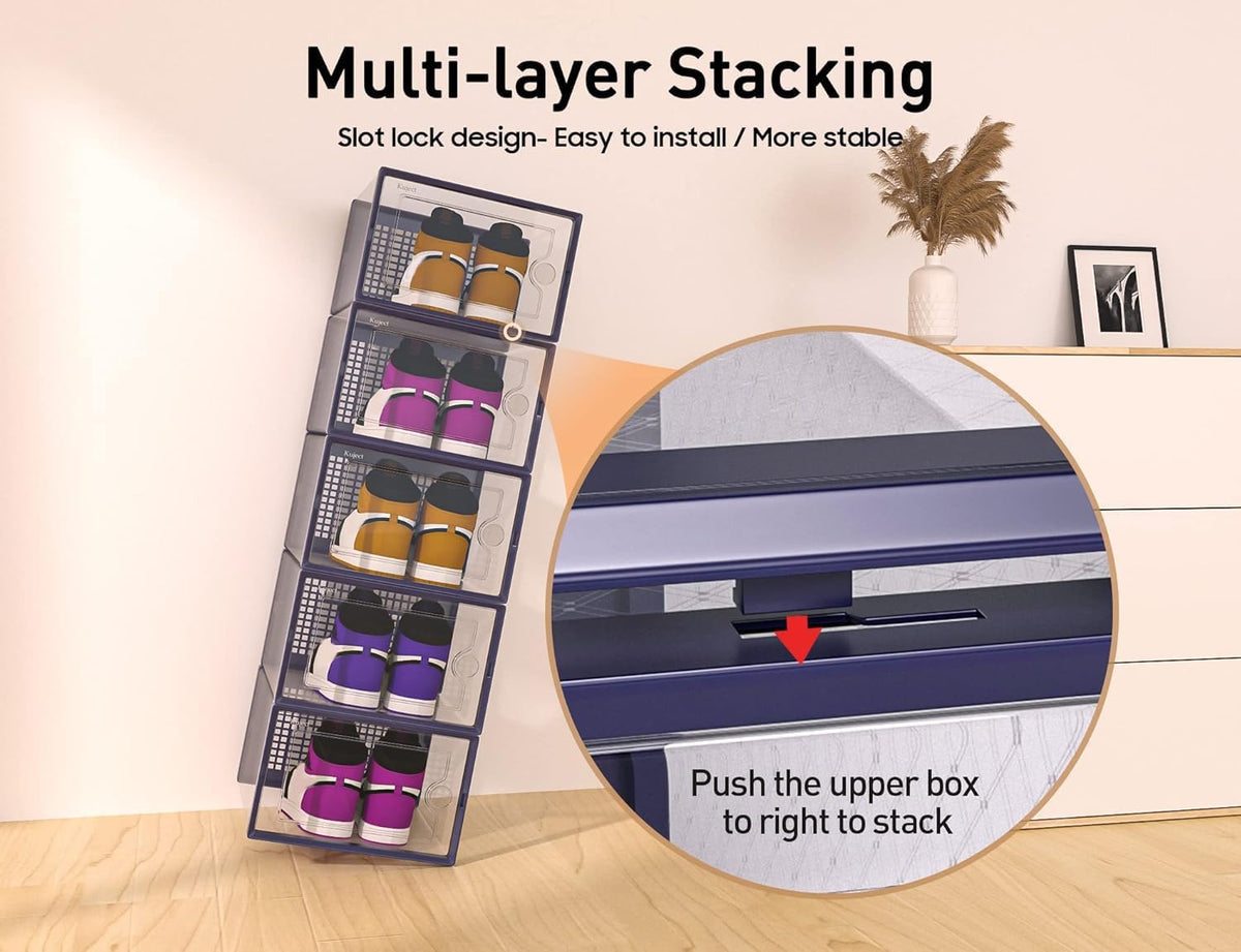 Kuject X-Large Shoe Storage Boxes Organizers Clear Plastic Stackable 12 Pack, Shoe Rack & Holder