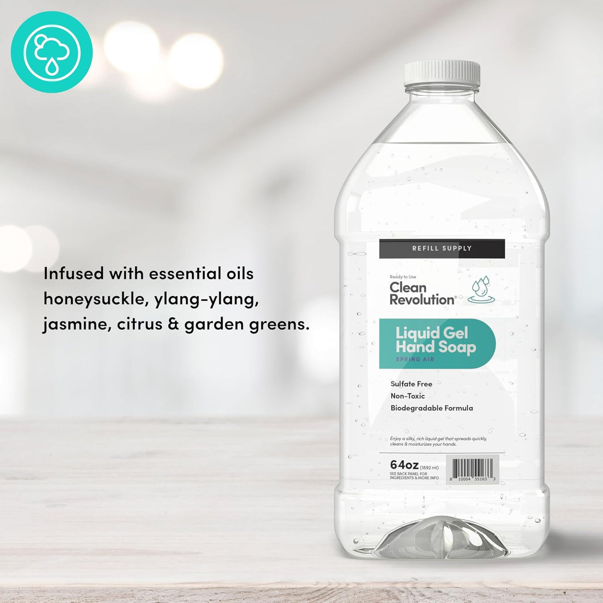 Clean Revolution Liquid Gel Hand Soap, Silky Rich Liquid, Quick Lather, Fast Rinsing, Contains Real