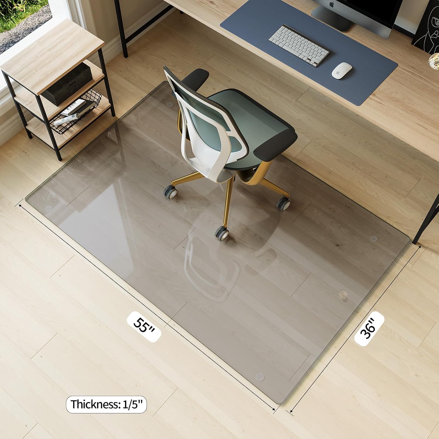 Koonmi Tempered Glass Chair Mat for Hardwood Floors & Carpets, 36" x 55“ Grey Heavy Duty Office