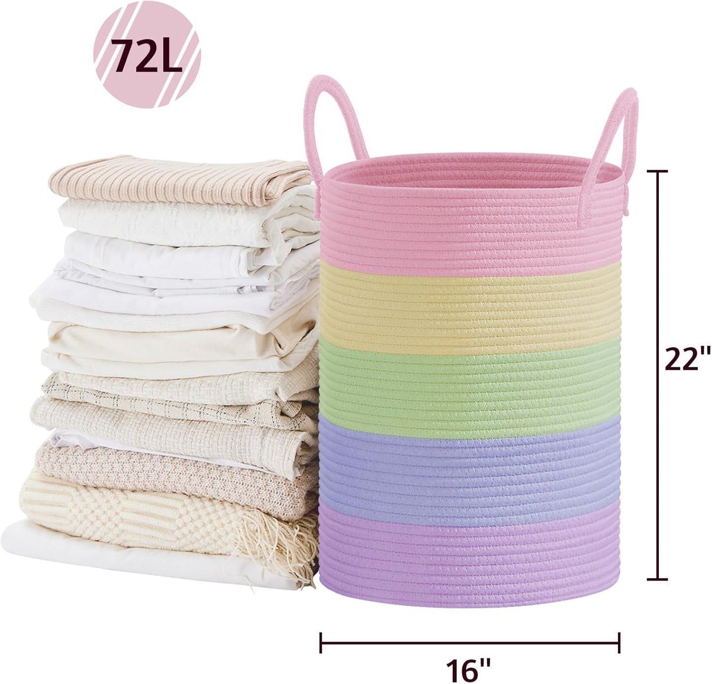 VIPOSCO Large Laundry Hamper, Tall Woven Rope Storage Basket for Blanket, Toys, Dirty Clothes in