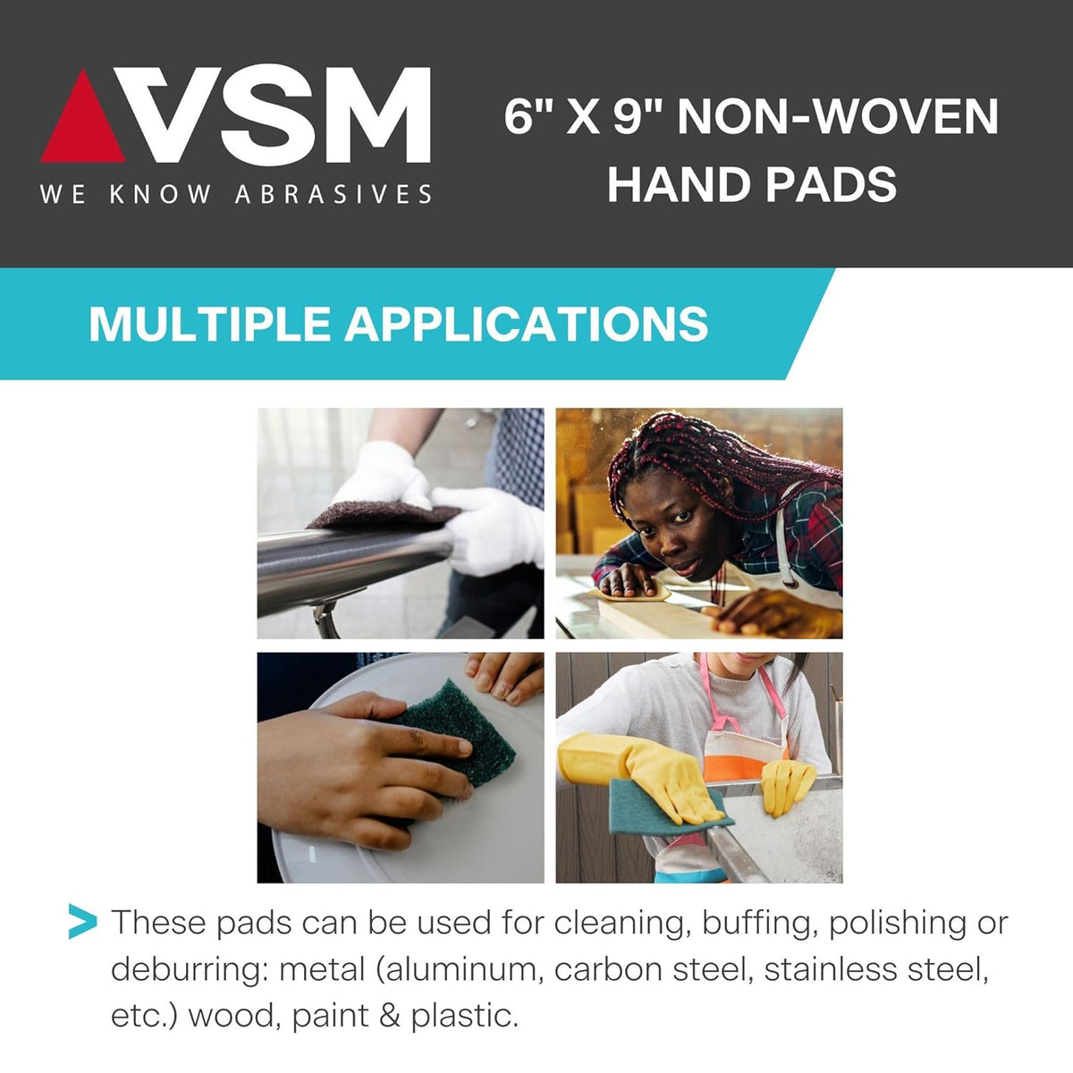 VSM 10-Pack: 6" x 9", Green - Fine, Non-Woven Hand Pad, Aluminum Oxide Grains, Rust and Oxidation