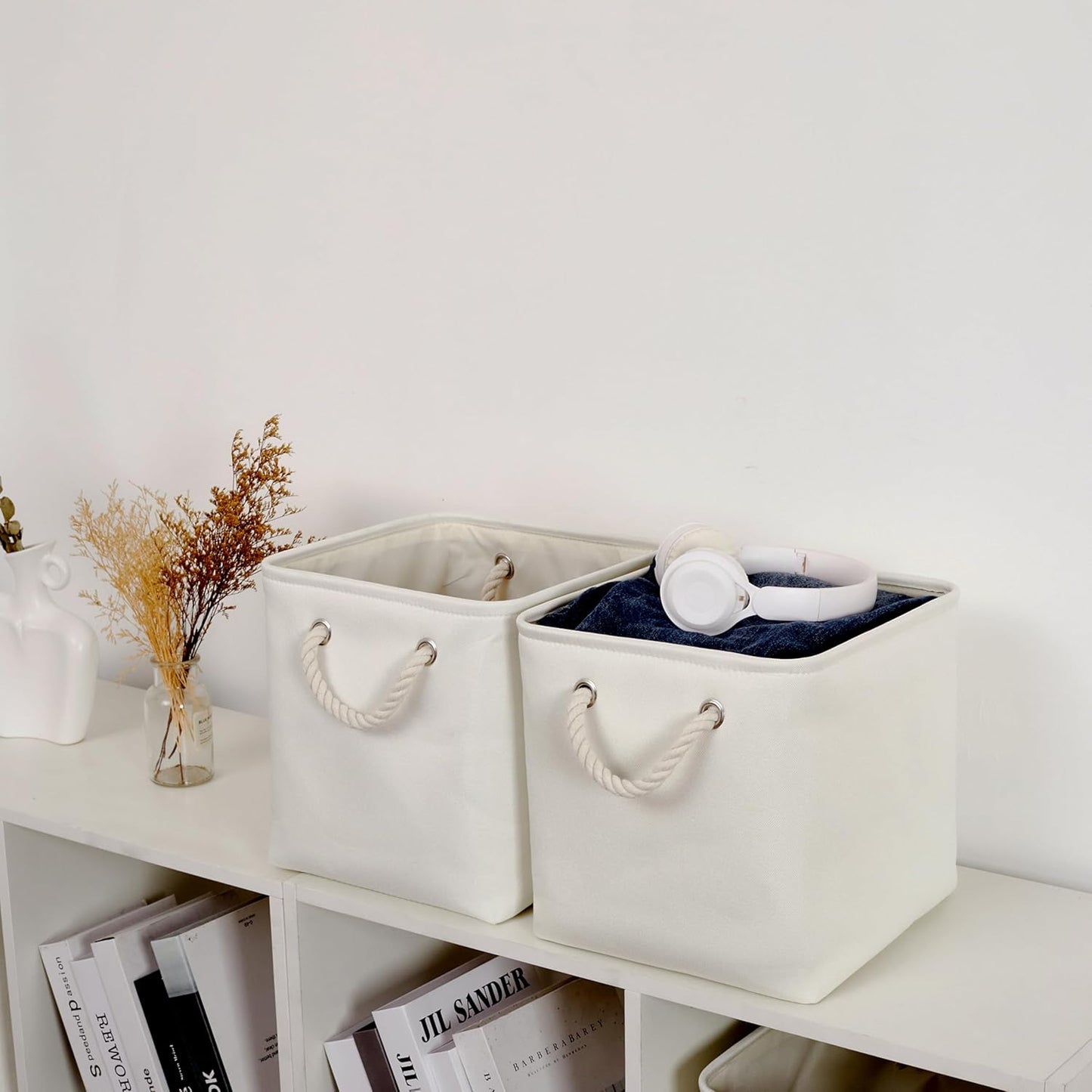 11 x 11 Inch Storage Cubes, 6 Pack Large Collapsible Fabric Storage Bin with Ropes, Foldable