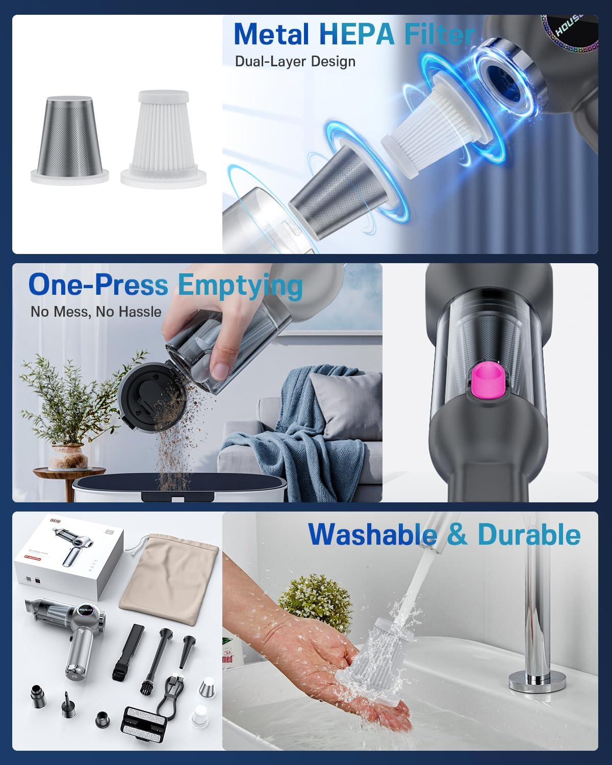 Handheld Car Vacuum Portable Cordless 25000Pa High Power Small Mini Hand Vacuum Cleaner