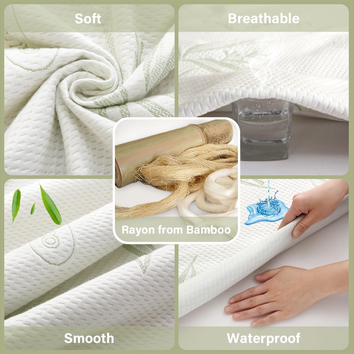 Twin Mattress Protector Waterproof Mattress Pad Washable Bamboo Rayon Mattress Cover Breathable