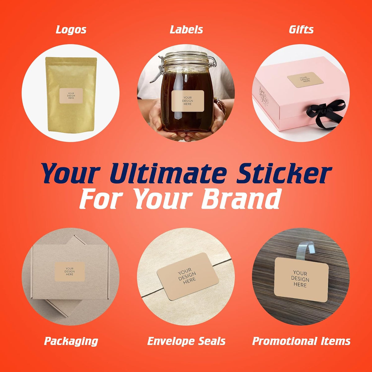 100 Custom Vinyl Stickers - Upload Your own Image, Text, Design, Logo - Personalized Logo Labels