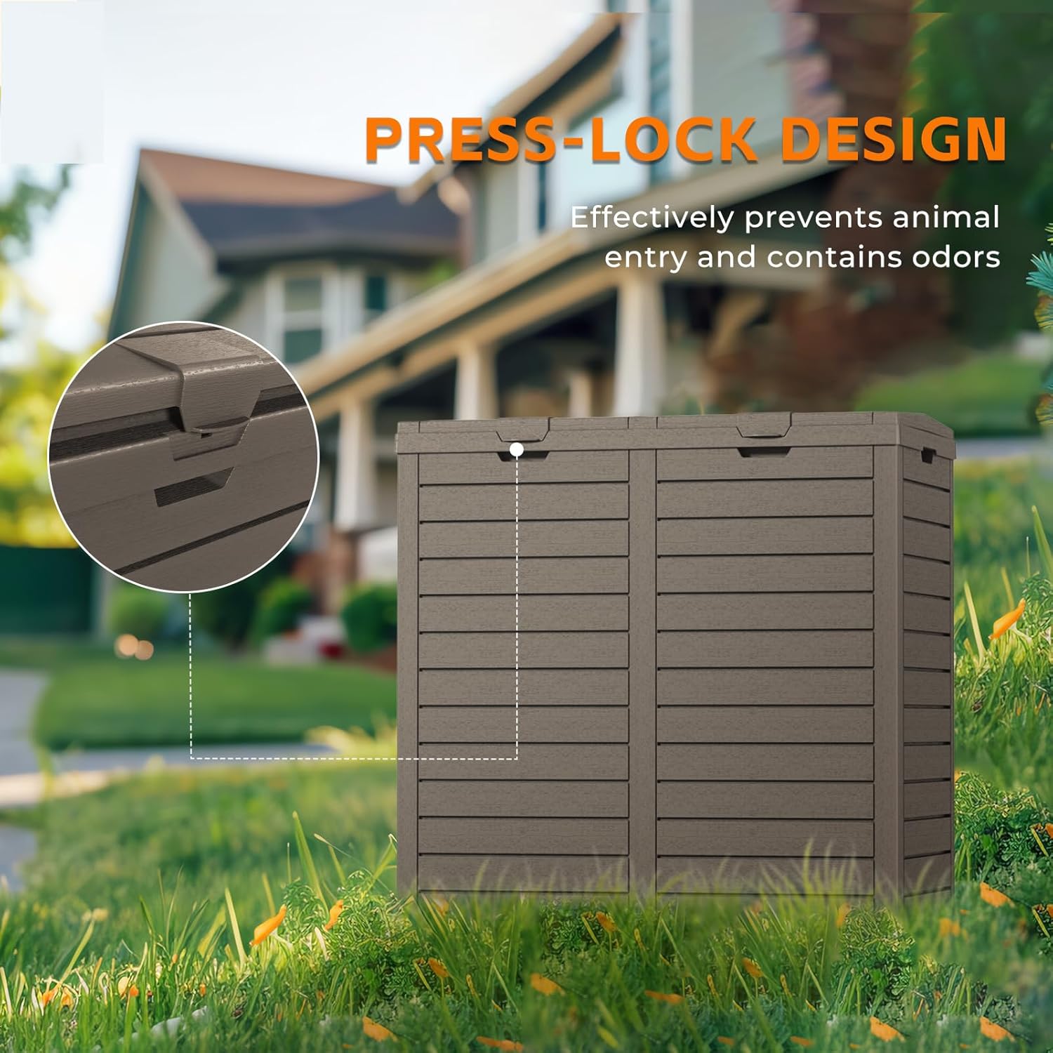 62-Gallon Outdoor Trash Can with lid, Waterproof, UV-Resistant Resin Garbage Can, Lockable Lid and