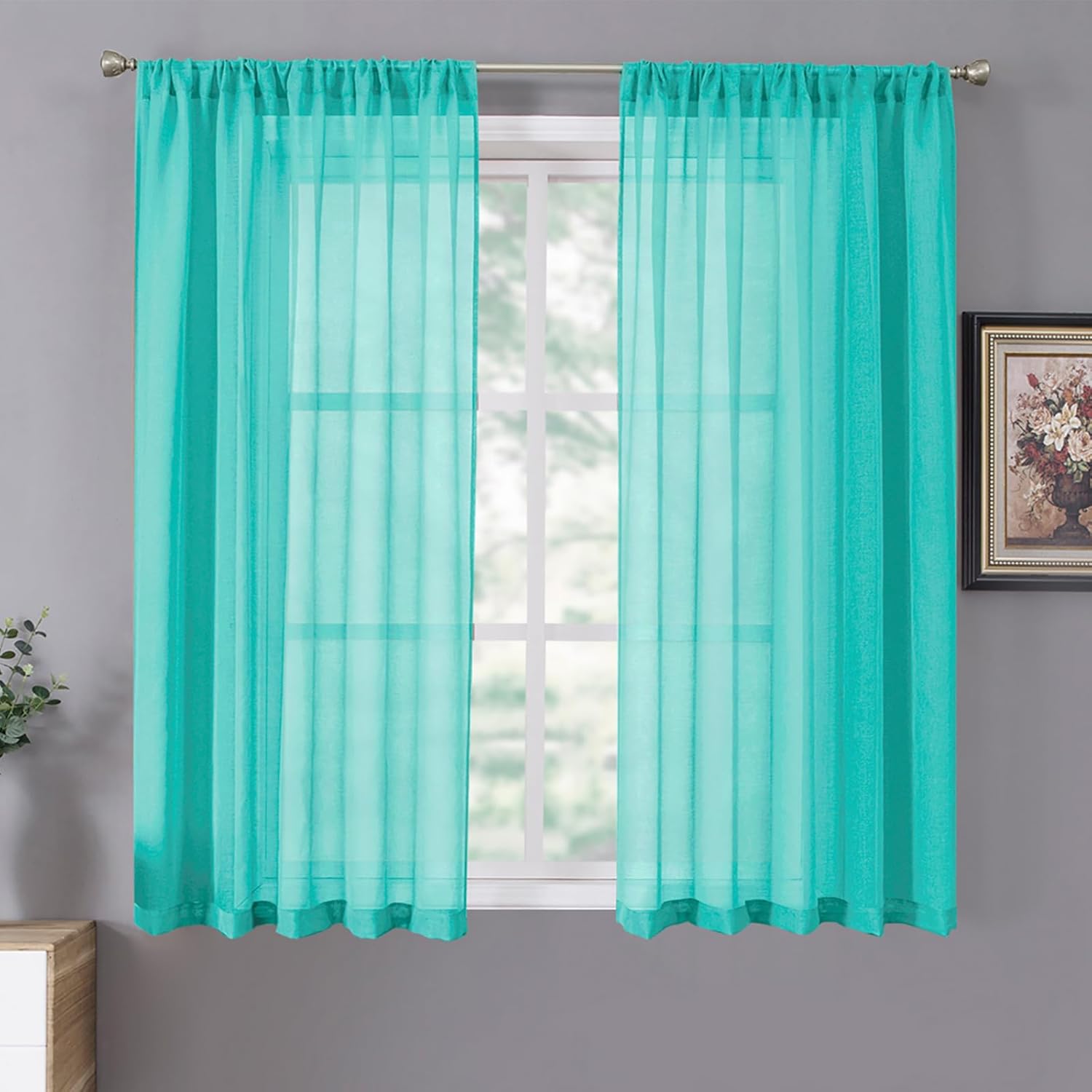 Tollpiz Short Sheer Curtain Living Room Linen Textured Curtains Sheer Light Filtering Voile Rod