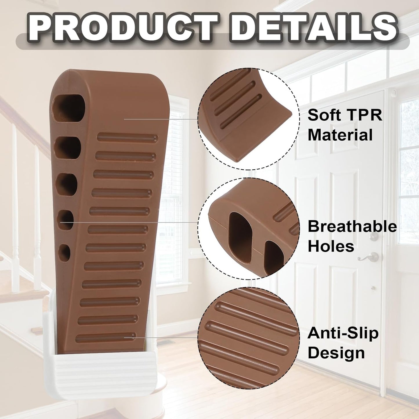 PATIKIL Rubber Door Stoppers for Bottom of Door, Door Wedge Stopper with Holder Sturdy Stackable