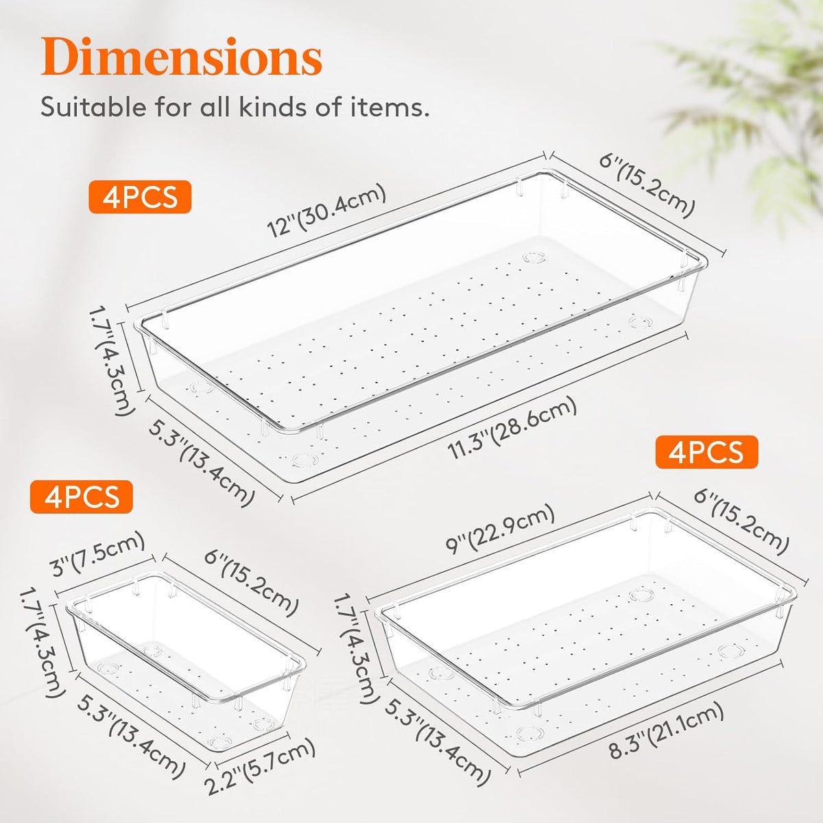 Lifewit 12 Pcs Large Bathroom Drawer Organizers, 3 Sizes Clear Plastic Storage Organizer Trays for