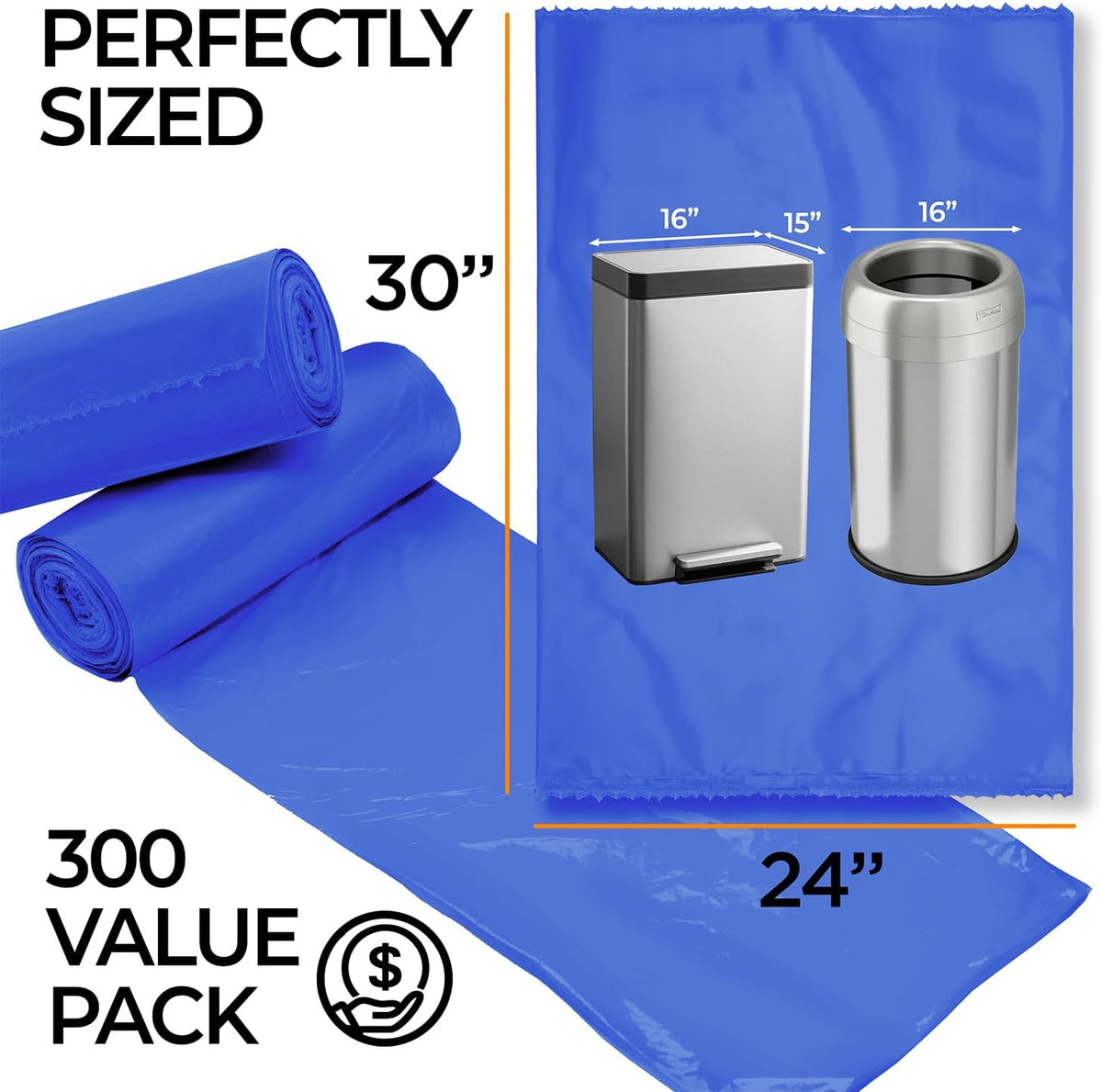 ToughBag 13 Gallon Recycling Bags, Blue Trash Bags (300 COUNT) - Blue Recycle Bags, Recycle Trash