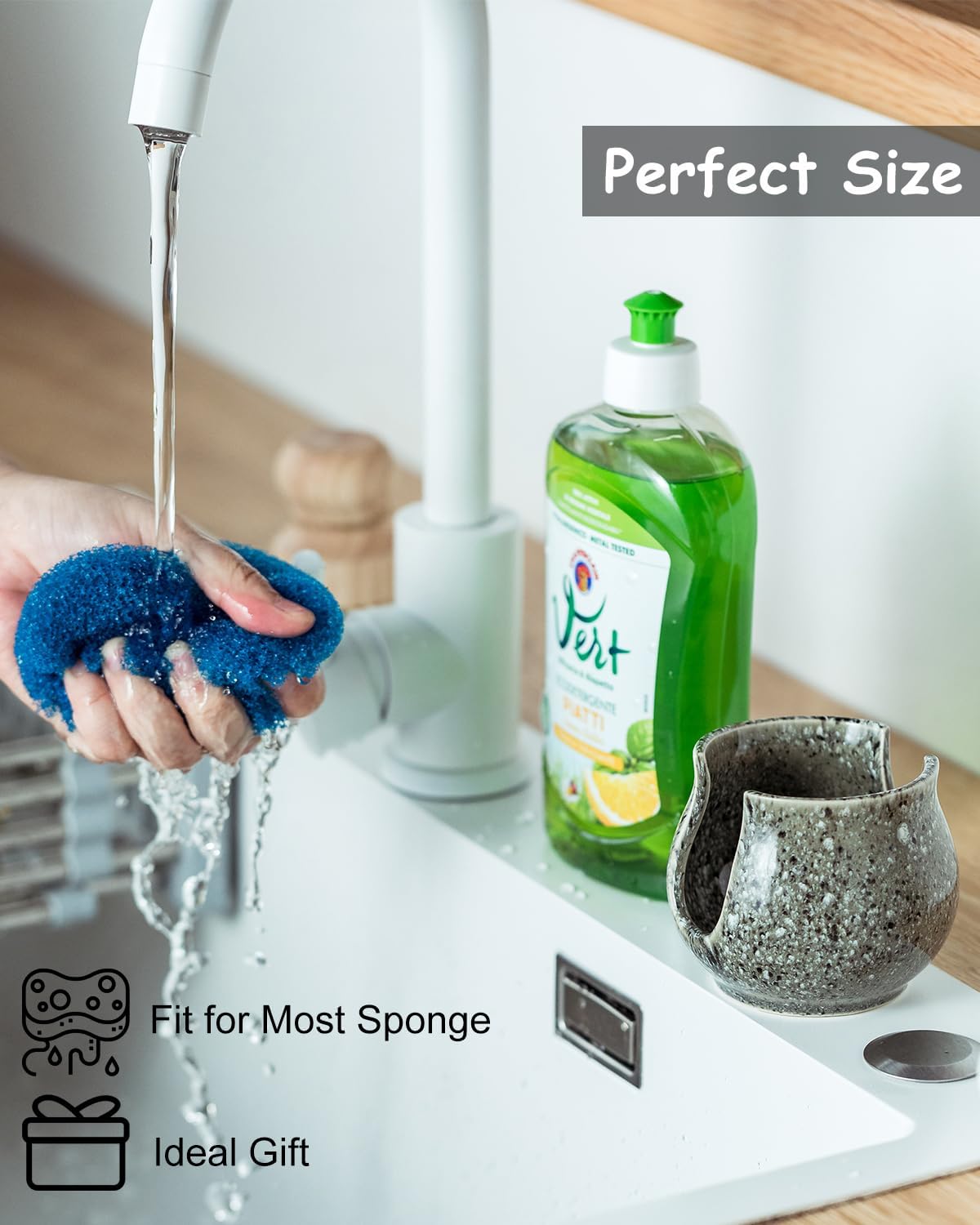 Ceramic Sponge Holder, Kitchen Sponge Holder Sink Caddy Organizer Dish Rack for Kitchen Sink